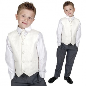 Boys Diamond Ivory & Grey 4 Piece Waistcoat Suit